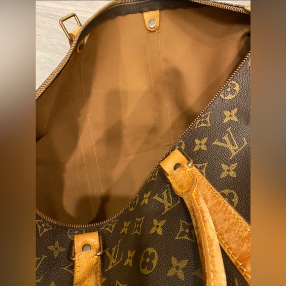 Louis Vuitton LV Boston Bag Keepall Bandouliere 50 Monogram w/ LV Strap Name Tag - Picture 10 of 12